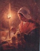 Jean Francois Millet Woman Sewing by Lamplight oil on canvas